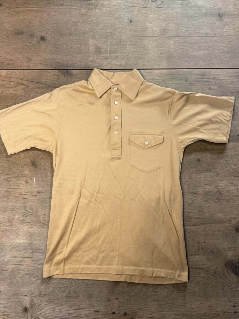 VTG Vintage Cross Creek Polo Shirt Men M Tan Cotton Lisle Flap Pocket